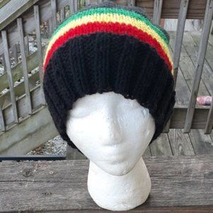 Rasta inspired hand knitted slouchy hat